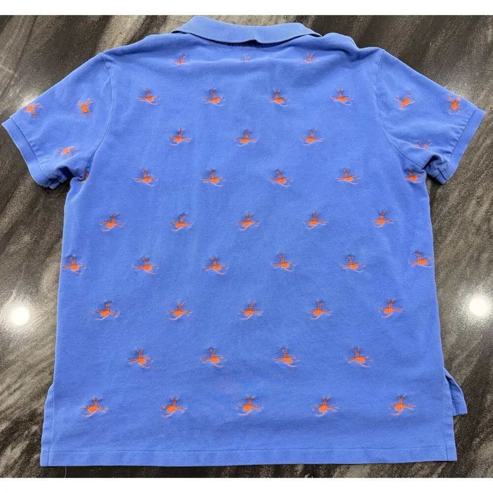 Polo Ralph Lauren Spider Print Polo Shirt XL Blue Orange Embroidered Halloween